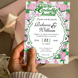 Convite de Casamento de Rosa Rosa e Branca - Letra