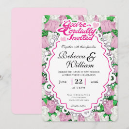 Convite de Casamento de Rosa Rosa e Branca - Letra