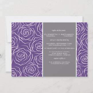 Convite de Casamento de Rosas - ameixa