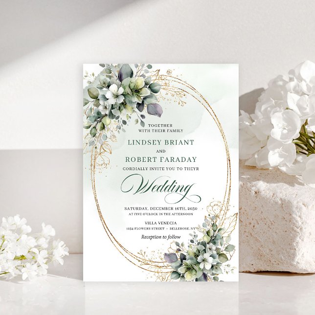 Convite de Casamento de Rosas Brancas Botânicas Mo (Modern Botanical White Roses Wedding Invitation)