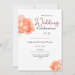 Convite de casamento de rosas de blush de pêssego