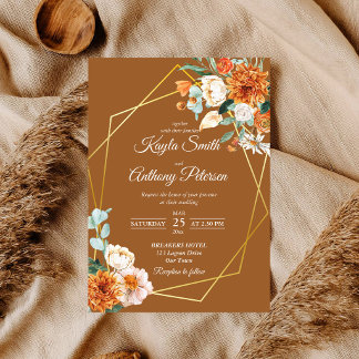 Convite de casamento de rosas laranja terracota br