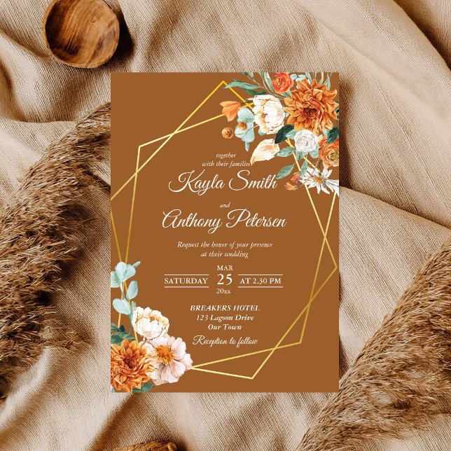Convite de casamento de rosas laranja terracota br (Terracotta orange white roses wedding invite cards template qr RSVP all in one wedding invites)