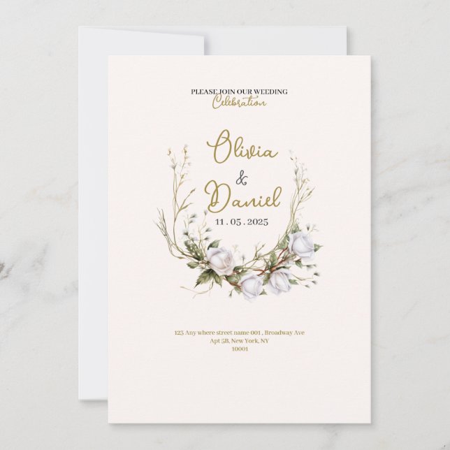 convite de casamento de rosas noivas elegantes chi (Frente)