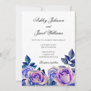 Convite de casamento de rosas roxas. Floral de aqu