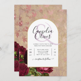 Convite de casamento de Rosas vermelhas Botânicas 