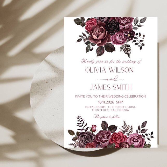 Convite de Casamento de Rosas Vermelhas e Pretas E (Criador carregado)