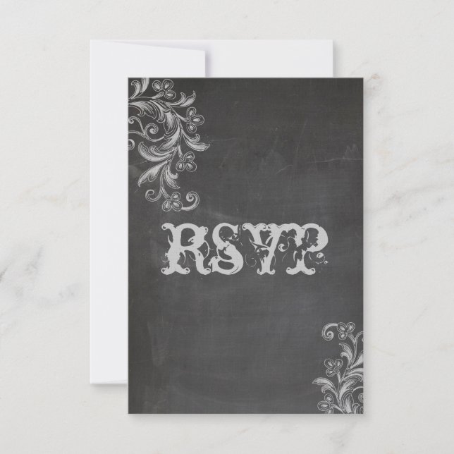 Convite de Casamento de RSVP Floral Chalkboard (Frente)