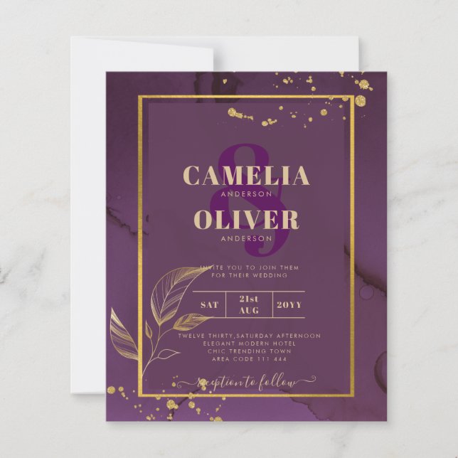 Convite de casamento DE SAÍDAS DOURADAS PROFUNDAS (Frente)