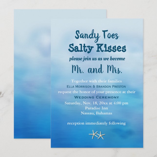 Convite de casamento de Sandy Toes de Aquarela (Frente/Verso)