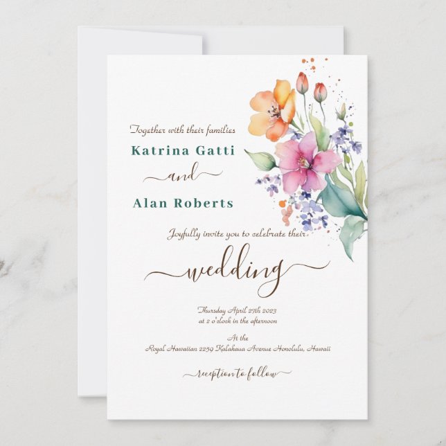 Convite De Casamento De Sangue Amarelo Cor-De-Rosa (Frente)