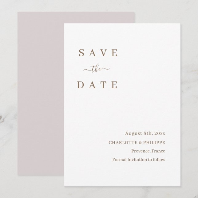 Convite de casamento de Save The Date Minimalista  (Frente/Verso)