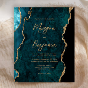 Convite de casamento de Script Agate Azul-Teal de 