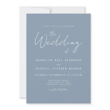 Convite de casamento de Script Azul Mínimo Dusty M