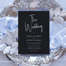 Convite de casamento de Script Branco Simples de L