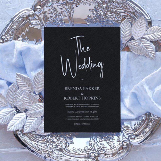 Convite de casamento de Script Branco Simples de L (Criador carregado)