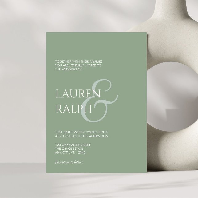 Convite De Casamento De Script Chic Sage & Cream (Criador carregado)