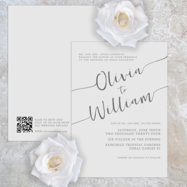 Convite De Casamento De Script Chic Silver (Criador carregado)