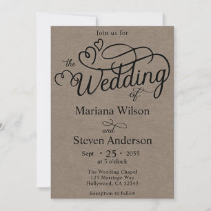 Convite De Casamento De Script Chic Simples Kraft 