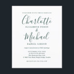 Convite De Casamento De Script De Esmeralda De Chi<br><div class="desc">Apresentando nomes elegantes de estilo de assinatura,  este convite de casamento verde esmeralda moderno do orçamento pode ser personalizado com suas informações em caracteres quicos. Projetado por Thisnotme©</div>