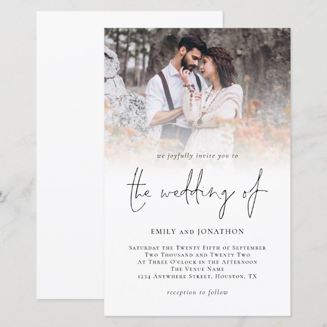 Convite de Casamento de Script de Sobreposição de  (Frente/Verso)