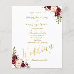 Convite de casamento de Script Dourado Floral da B