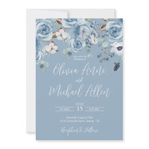 Convite De Casamento De Script Floral Azul Elegant