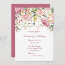 Convite De Casamento De Script Floral Cor-De-Rosa 