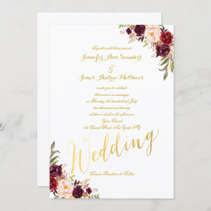 Convite de casamento de Script Floral Gold Foil