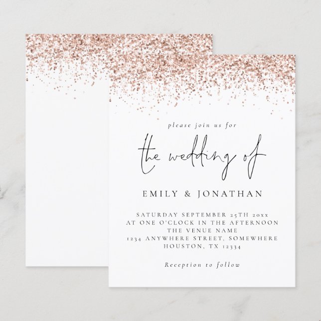 Convite de casamento de Script Glitter Dourado do  (Frente/Verso)