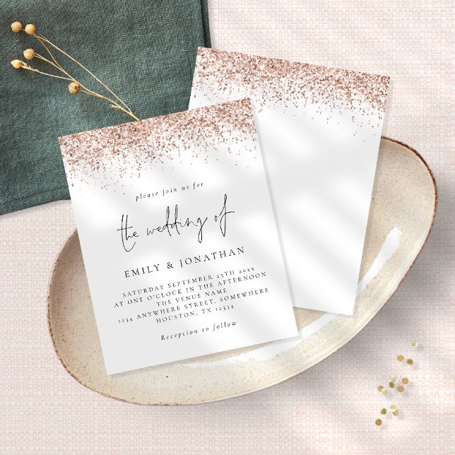 Convite de casamento de Script Glitter Dourado do  (Criador carregado)