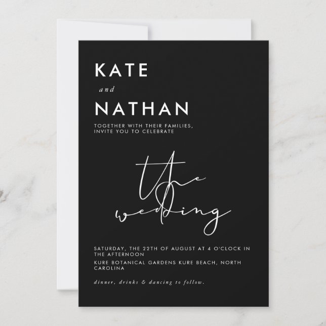 Convite de Casamento de Script Minimalista (Frente)