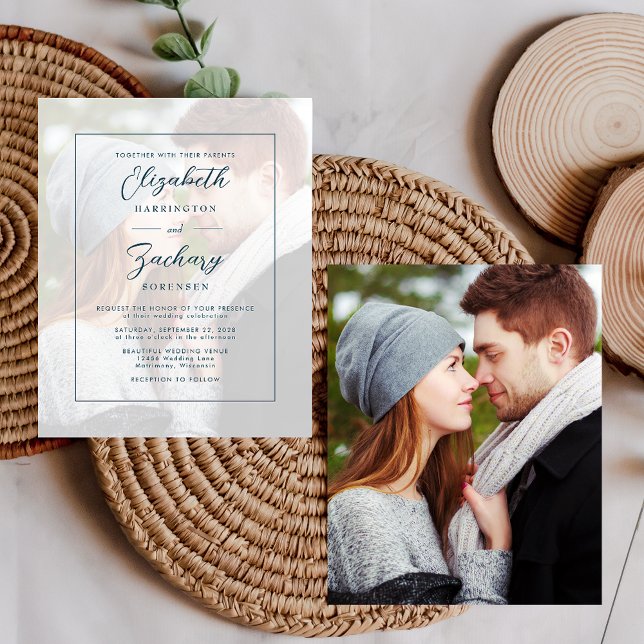 Convite De Casamento De Script Teal De Foto De Orç (Criador carregado)