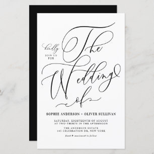 Convite De Casamento De Script Whimsical Preto
