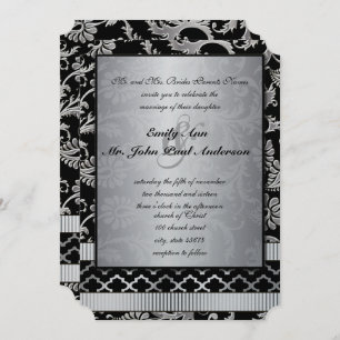 Convite De Casamento De Silver Damask Swirls