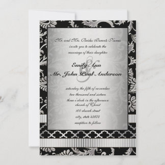 Convite De Casamento De Silver Damask Swirls