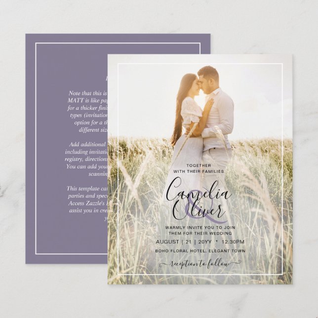 CONVITE DE CASAMENTO de Sobreposição de Fotos Púrp (Frente/Verso)