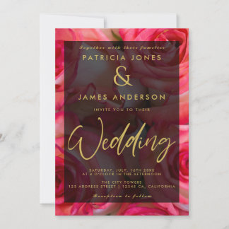 Convite de Casamento de Sobreposição de Rosas Rosa