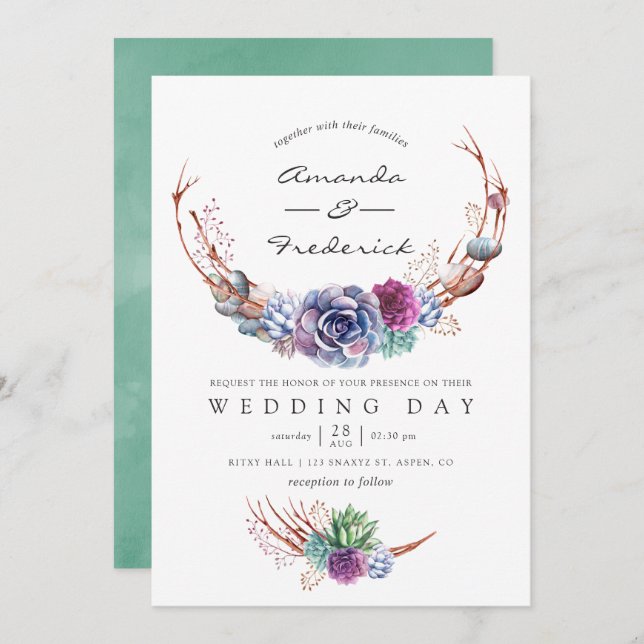 Convite De Casamento De Suculentes Do Deserto De A (Frente/Verso)