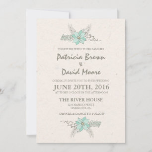 Convite de Casamento de Teal de Buquê de Aquarela