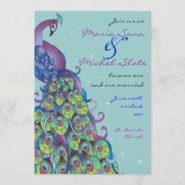 Convite de Casamento de Tema de Pavão Convite Azul