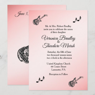 Convite De Casamento De Tema De Violão Cor-De-Ros