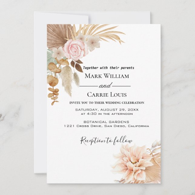 Convite de Casamento de Terracota Floral Boêmio (Frente)