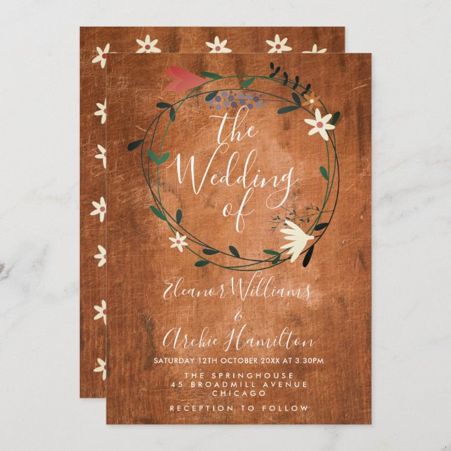 Convite De Casamento De Terras Florais Da Rústica  (Frente/Verso)