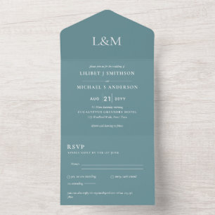 convite de casamento de Texto Branco Azul Teto 3in