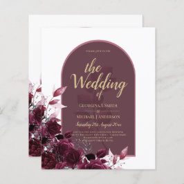 Convite de casamento de texto Dourado Rosas de vin