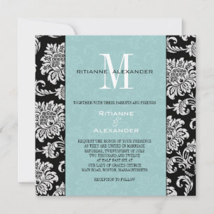 Convite De Casamento De Tiffany Monogramas Preto D