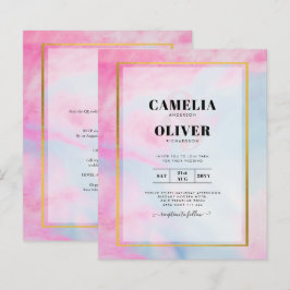 Convite de casamento de TINTA Dourada Azul-Azul-Az