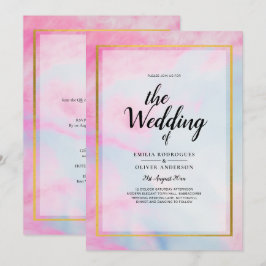 Convite de casamento de TINTA Dourada Azul-Azul-Az