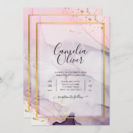 Convite de casamento de TINTA Dourada, cor-de-rosa